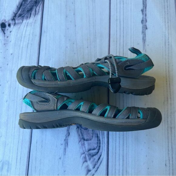 KEEN Whisper Hiking Water Sandals Grey/Peacock Green Bungee Lace Women's Size 7 - Picture 5 of 7